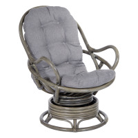 OSP Home Furnishings TAH320-GRY Tahiti Rattan Swivel Rocker Chair in Grey Fabric with Grey Frame